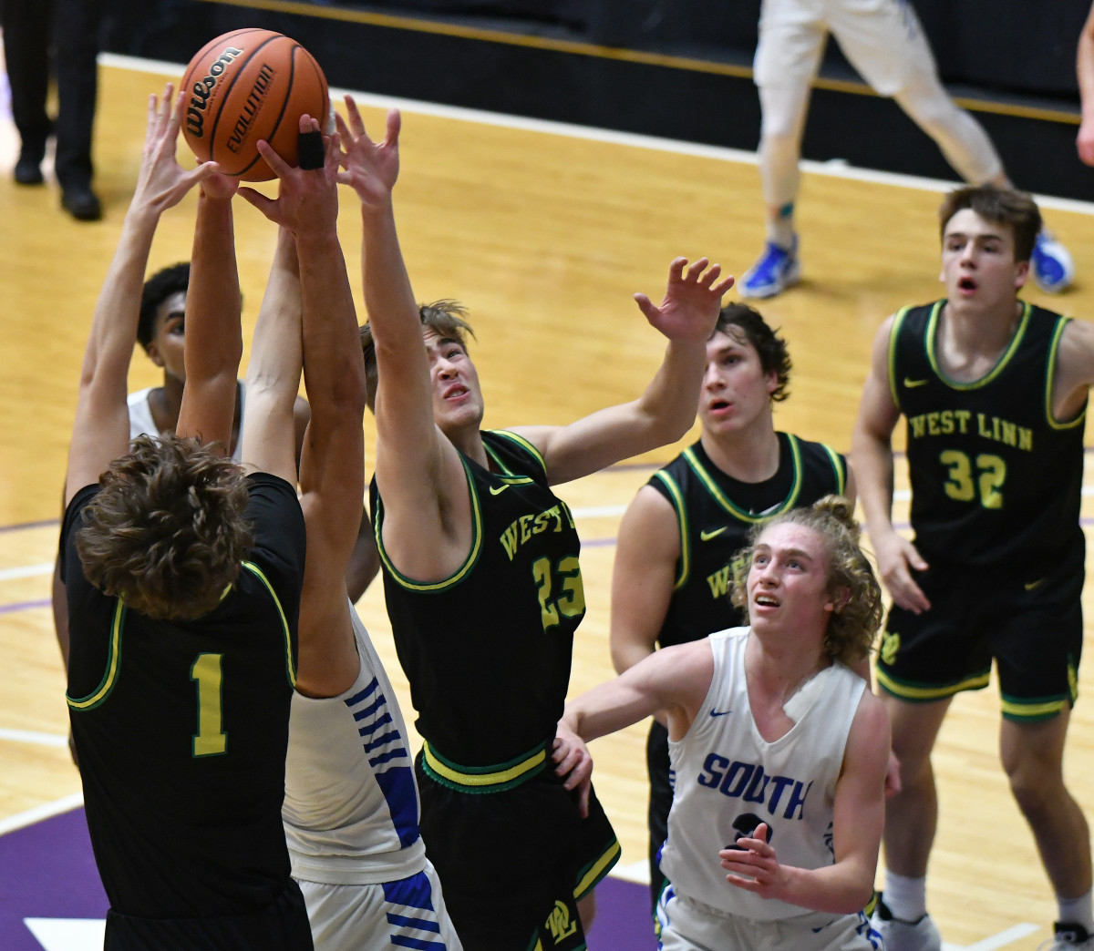 West Linn South Medford boys basketball Taylor Balkom 27